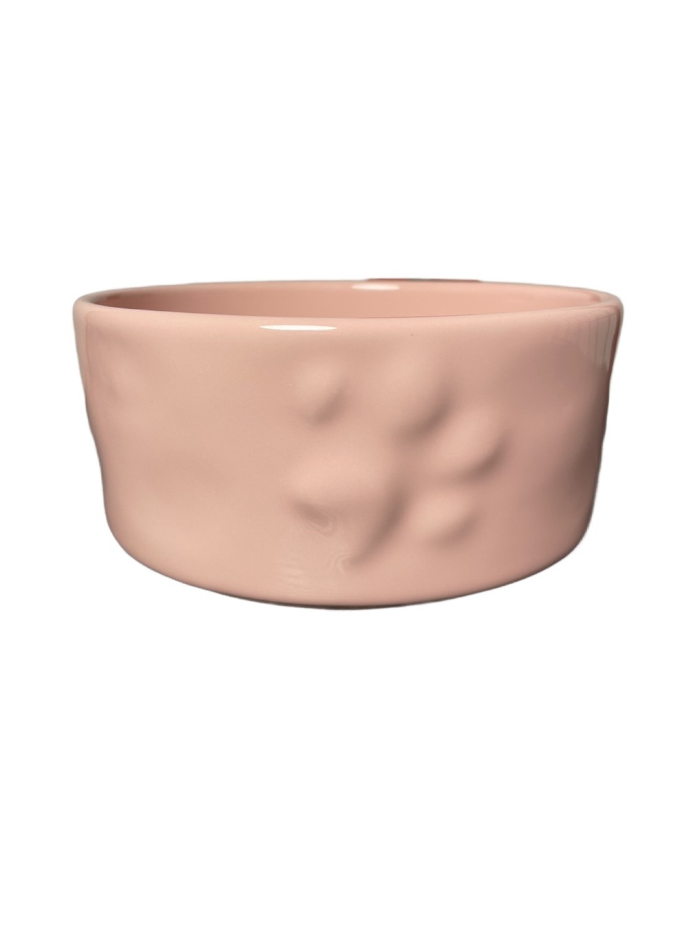 Glazed Ceramic Dog Bowl in Blush Pink with Embossed Paw Print Designs
